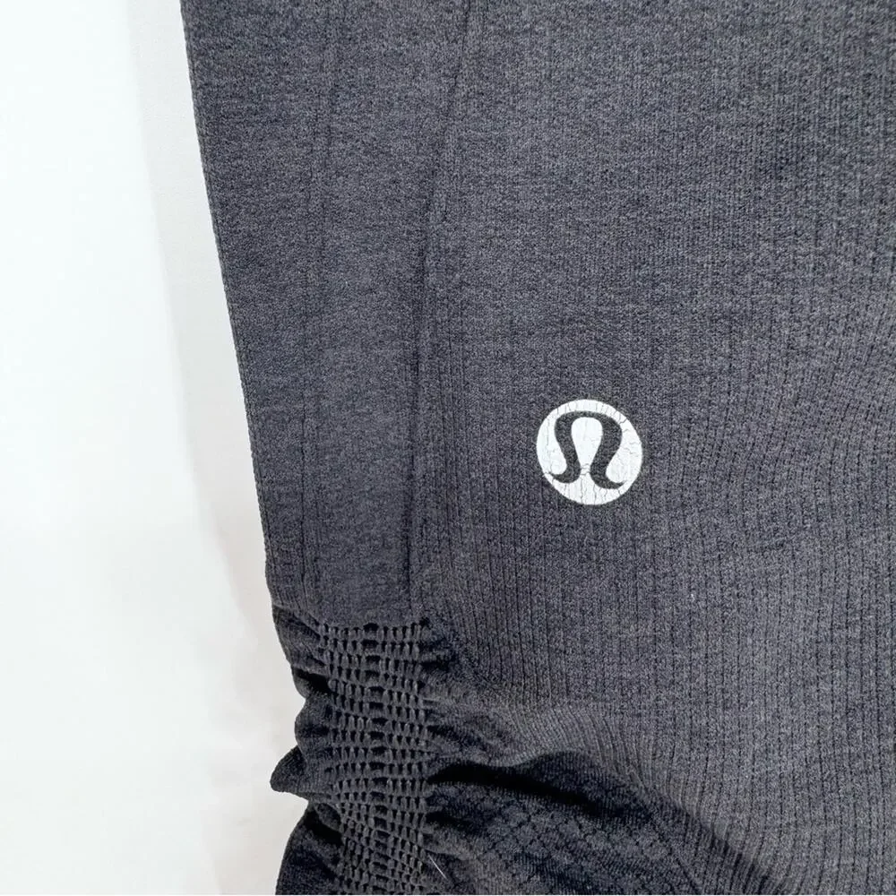 Lululemon In The Flow Crop II Ruched Capri Seamless Leggings Heathered Deep Coal